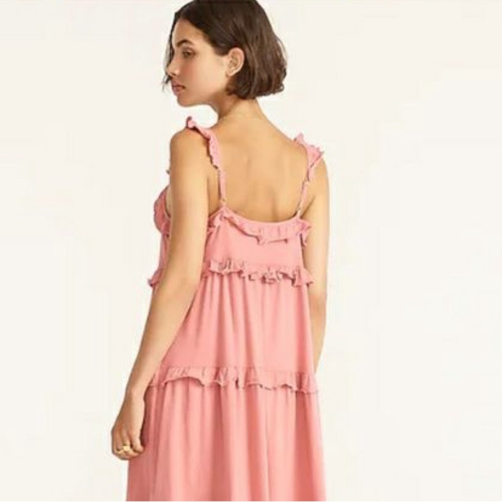 J. Crew Dusty PINK Tiered Jersey Cotton Midi Dress With Ruffle Spaghetti Strap - Picture 3 of 12